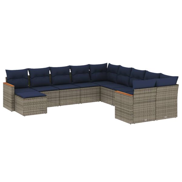 vidaXL 11-teiliges Gartensofa-Set mit Kissen, grau, Polyrattan