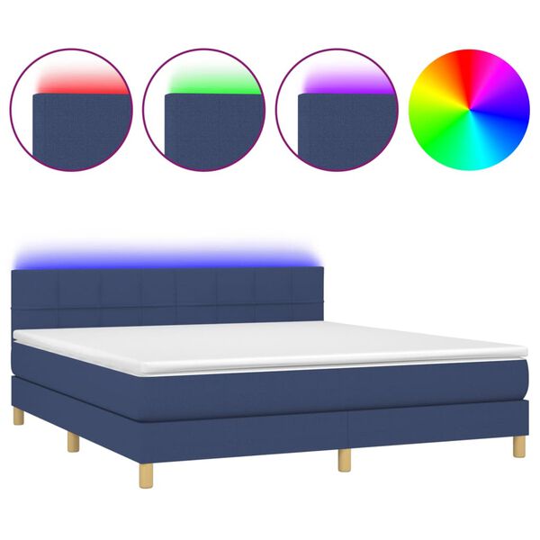 vidaXL Boxspringbett mit Matratze & LED Blau 180x200 cm Stoff