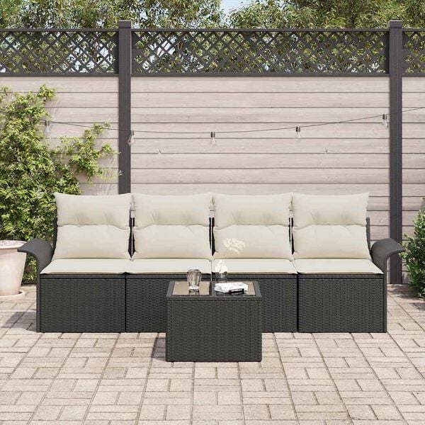 vidaXL Sofa Set mit Kissen 5 pcs Schwarz Poly-Rattan