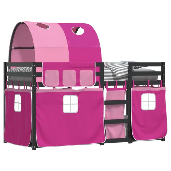 vidaXL Etagenbett mit Vorh&auml;ngen Rosa 80x200 cm Massivholz Kiefer