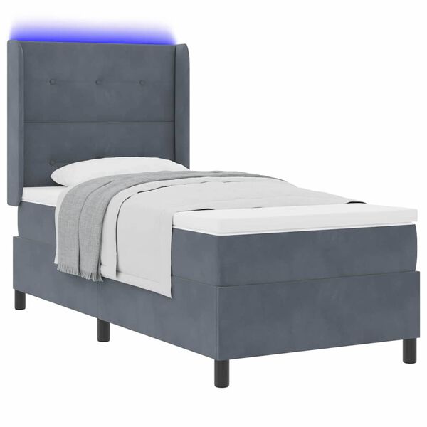 vidaXL Boxspringbett mit Matratze mit LED Dunkelgrau 80 x 200 cm Samt