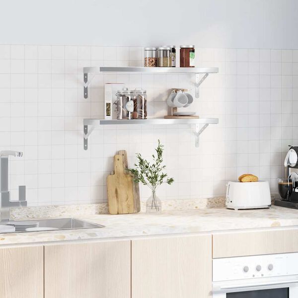 vidaXL Wandregale 2 Stk. 75x23,5x3 cm Silbern Edelstahl