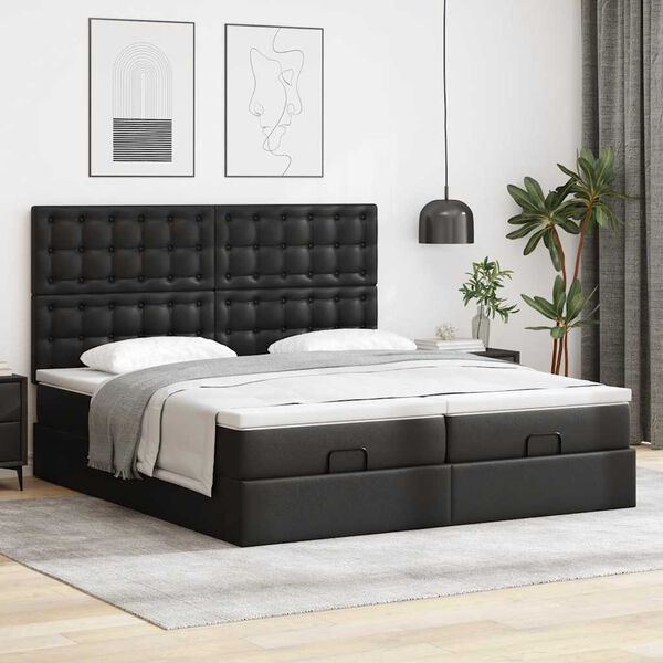 vidaXL Ottoman-Bett mit Matratzen Schwarz 160x200 cm Kunstleder