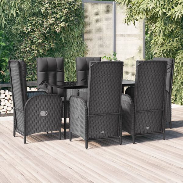 vidaXL 7-tlg. Garten-Essgruppe mit Kissen Schwarz Poly Rattan