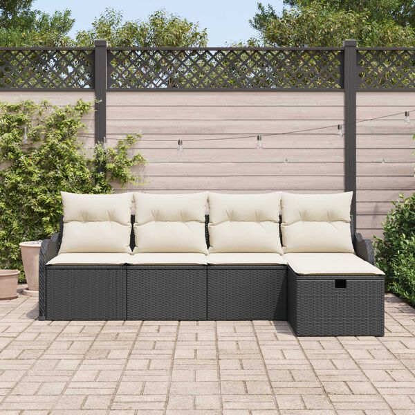 vidaXL Garten-Sofa-Set mit Kissen 5 pcs Schwarz Poly Rattan