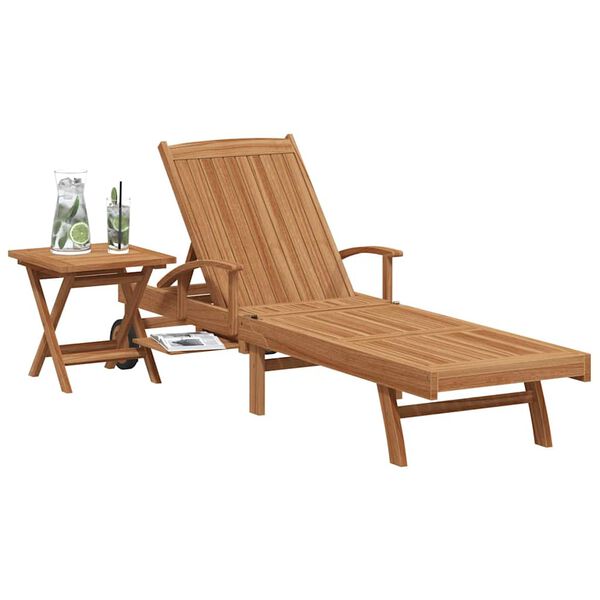 vidaXL Sonnenliege mit Kissen 1-Person 2 pcs Braun Massivholz Teak