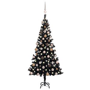 vidaXL K&uuml;nstlicher Weihnachtsbaum Beleuchtung & Kugeln Schwarz 150 cm