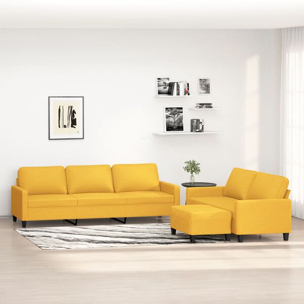 vidaXL 3-tlg. Sofagarnitur mit Kissen Hellgelb Stoff