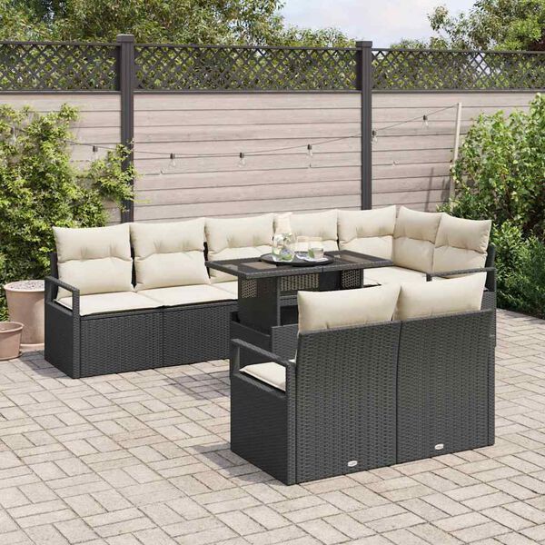 vidaXL Garten-Sofa-Set mit Speicher 9 pcs Schwarz Poly Rattan