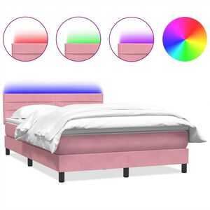 vidaXL Boxspringbett mit Matratze & LED Rosa 160x220 cm Samt