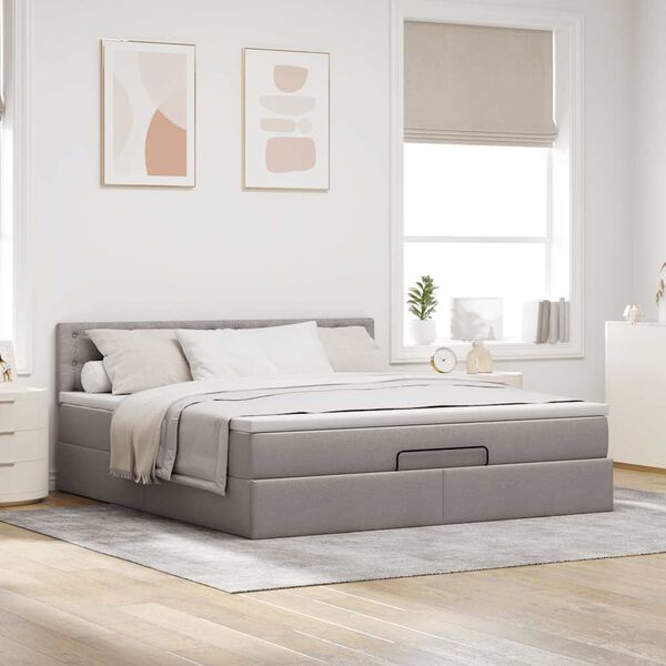 vidaXL Ottoman-Bett mit Matratze Taupe 160x200 cm Stoff