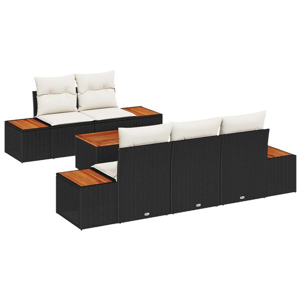 vidaXL Garten-Sofa-Set mit Kissen 6 pcs Schwarz Poly Rattan