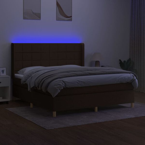 vidaXL Boxspringbett mit Matratze & LED Dunkelbraun 180x200 cm Stoff