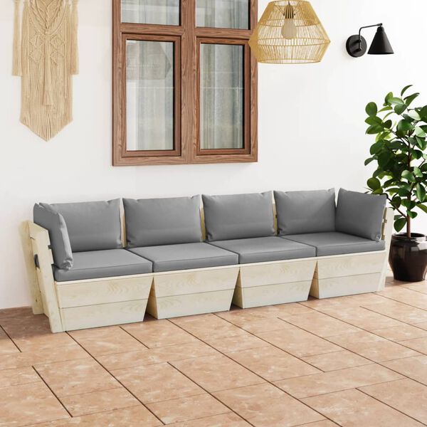 vidaXL Garten-Palettensofa 4-Sitzer mit Kissen Fichtenholz