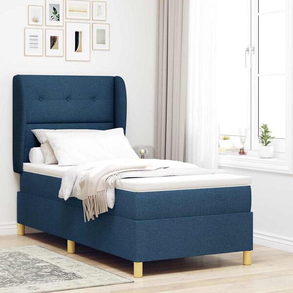 vidaXL Boxspringbett mit Matratze Dunkelgrau 90x190 cm Blau Stoff