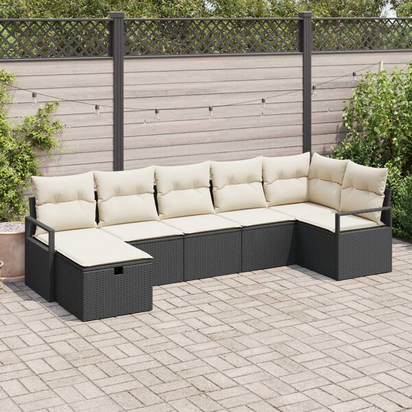 vidaXL Garten-Sofa-Set mit Kissen 7 pcs Schwarz Poly Rattan
