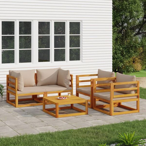 vidaXL 5-tlg. Garten-Lounge-Set mit Taupe Kissen Massivholz