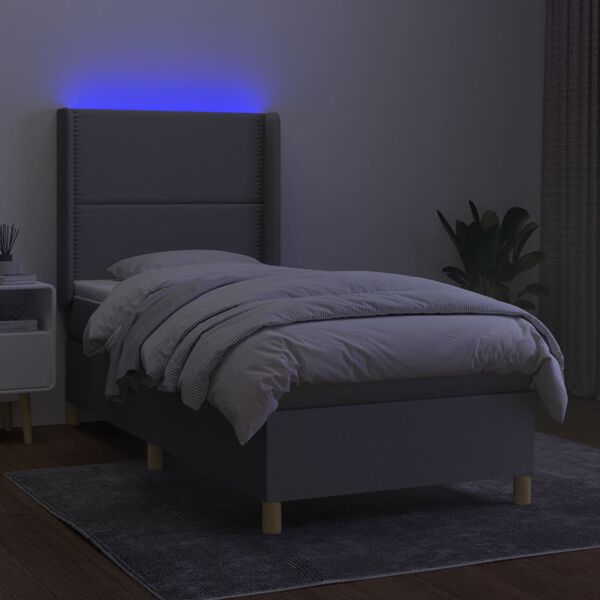 vidaXL Boxspringbett mit Matratze & LED Hellgrau 100x200 cm Stoff