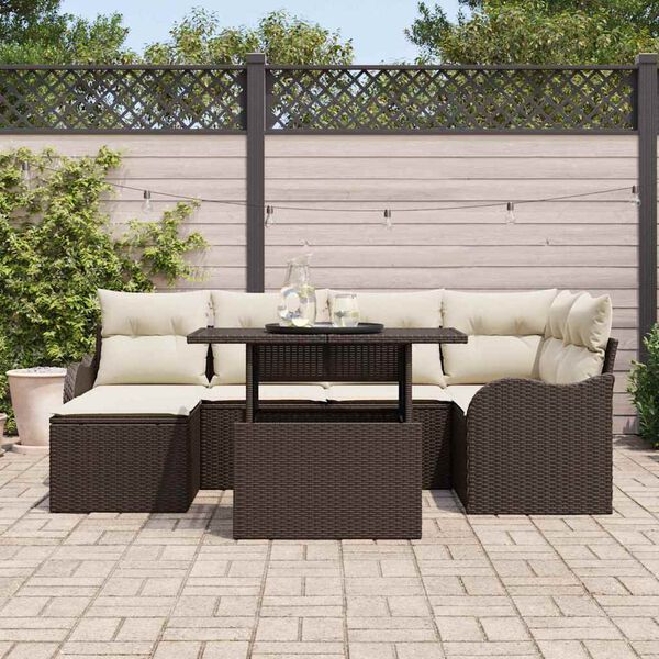 vidaXL Garten-Sofa-Set mit Kissen mit Speicher 7 pcs Braun Poly Rattan