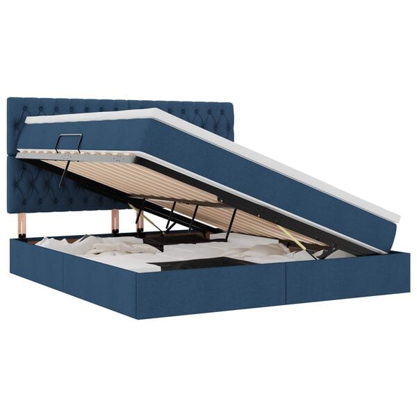 vidaXL Bett mit Stauraum und LED mit LED Blau 180 x 200 cm Polyester