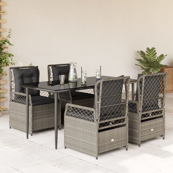 vidaXL 5-tlg. Garten-Essgruppe mit Kissen Hellgrau Poly Rattan
