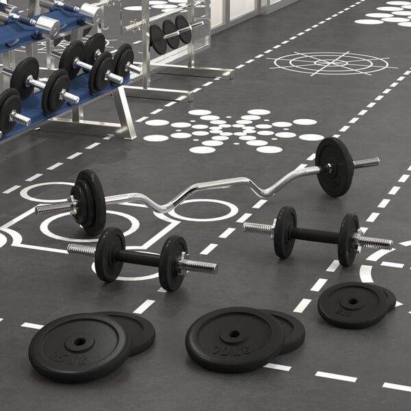 vidaXL Langhantel und Kurzhantel mit Hantelscheiben 90 kg Gusseisen