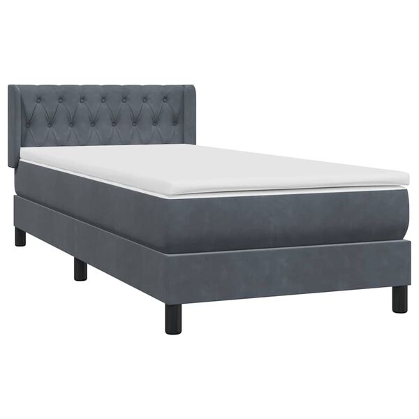 vidaXL Boxspringbett mit Matratze Dunkelgrau 90x210 cm Samt