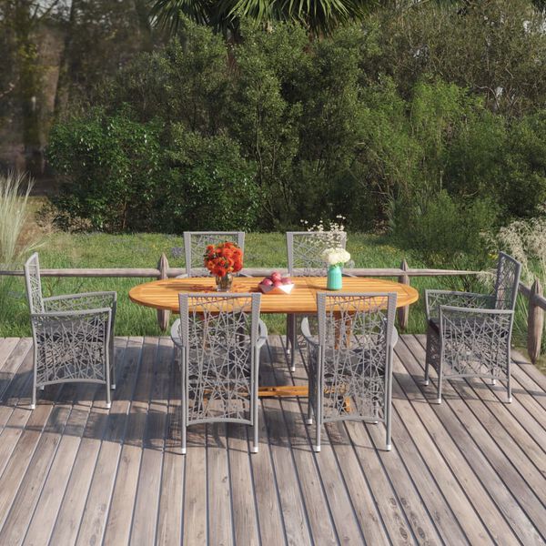vidaXL 7-tlg. Garten-Essgruppe Poly Rattan Grau