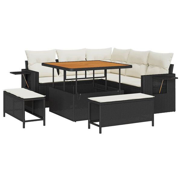 vidaXL Gartensofa-set mit Kissen 8 pcs Schwarz Poly-Rattan
