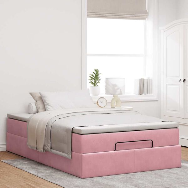 vidaXL Ottoman-Bett mit Matratze Rosa 120x190 cm Samt