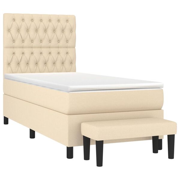 vidaXL Boxspringbett mit Matratze Creme 90x200 cm Stoff