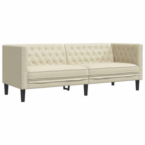 vidaXL Chesterfield-Sofa 3-Sitzer Creme Kunstleder