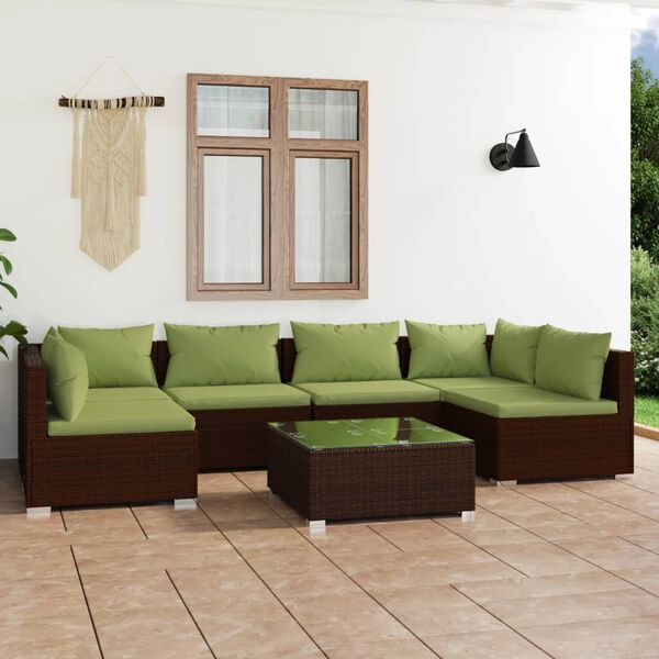 vidaXL 7-tlg. Garten-Lounge-Set mit Kissen Poly Rattan Braun