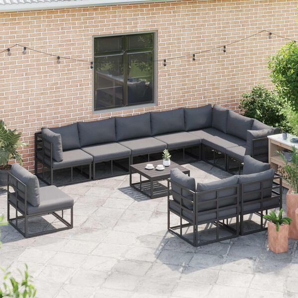 vidaXL Gartensofa-set mit Kissen 11 pcs Schwarz Aluminium