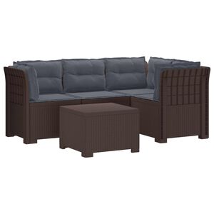 vidaXL 4-Sitzer Garten Sofa mit Kissen Rattan Look PP Braun