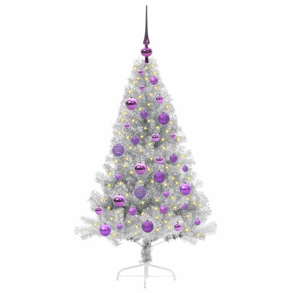 vidaXL K&uuml;nstlicher vorbeleuchteter Weihnachtsbaum Silber 120 cm PET