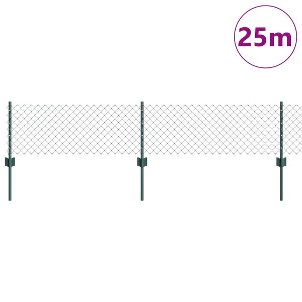 vidaXL Zaun mit Pfosten Gr&uuml;n 0,4 x 25 m Stahl und PVC