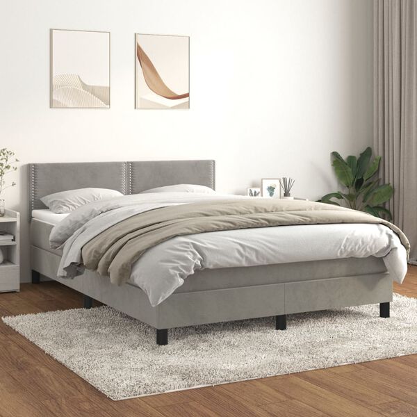 vidaXL Boxspringbett mit Matratze Hellgrau 140x200 cm Samt