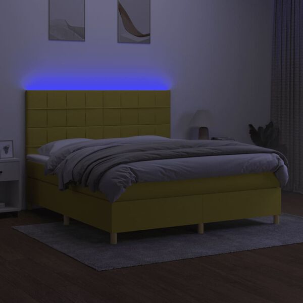 vidaXL Boxspringbett mit Matratze & LED Gr&uuml;n 180x200 cm Stoff
