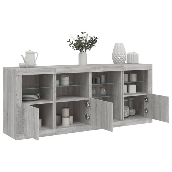 vidaXL Sideboard mit LED-Leuchten Grau Sonoma 164x37x67 cm