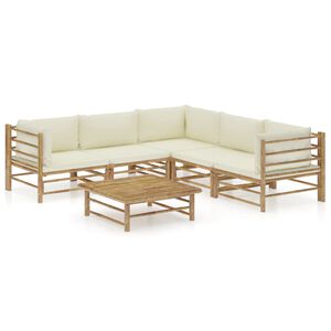 vidaXL 6-tlg. Garten-Lounge-Set mit Cremewei&szlig;en Kissen Bambus