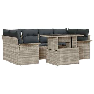 vidaXL Garten-Sofa-Set mit Kissen 7 pcs Hellgrau Poly Rattan