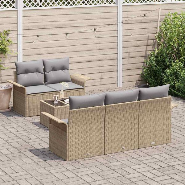 vidaXL Sofa Set mit Kissen 6 pcs Beige Poly-Rattan