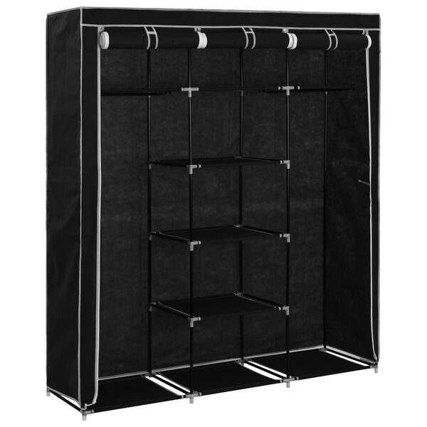 vidaXL Kleiderschrank mit F&auml;chern Stangen Schwarz 150x45x175cm Stoff
