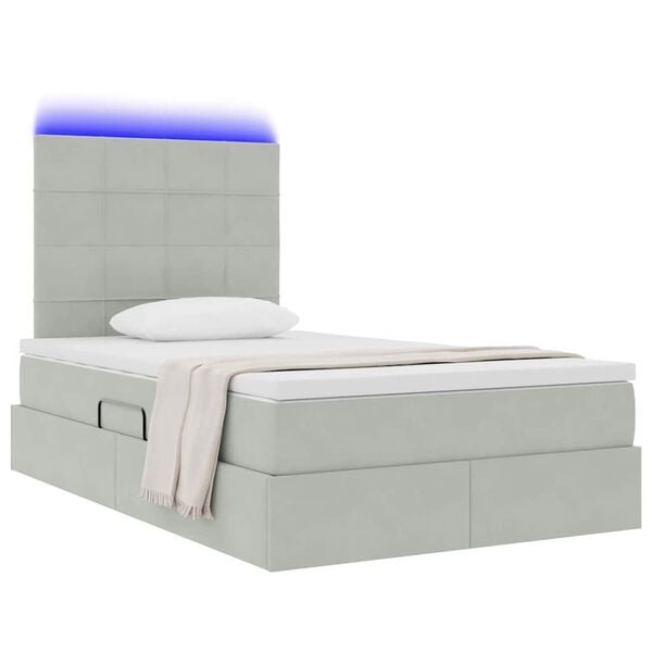 vidaXL Bett mit Stauraum und LED mit LED Hellgrau 120 x 200 cm Samt