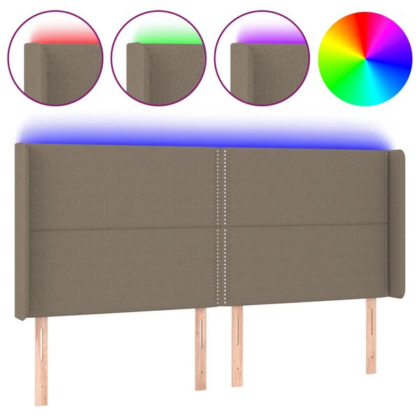 vidaXL LED Kopfteil Taupe 183x16x118/128 cm Stoff