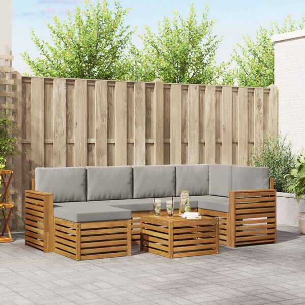 vidaXL Ecksofa Set 7 pcs Nat&uuml;rlich und Hellgrau Massivholz Akazie