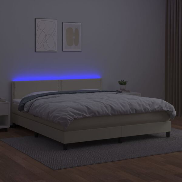 vidaXL Boxspringbett mit Matratze & LED Creme 180x200 cm Kunstleder