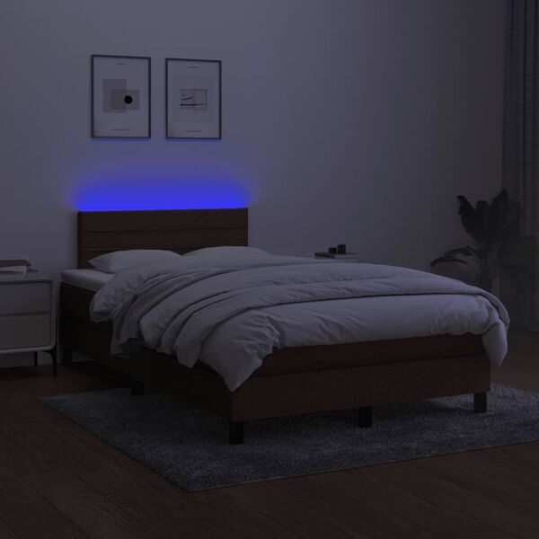 vidaXL Boxspringbett mit Matratze & LED Dunkelbraun 120x190 cm Stoff