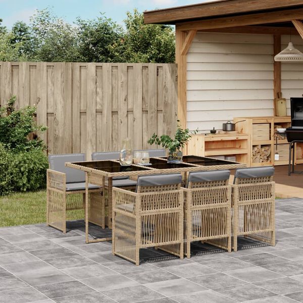 vidaXL 7-tlg. Garten-Essgruppe mit Kissen Beigemischung Poly Rattan